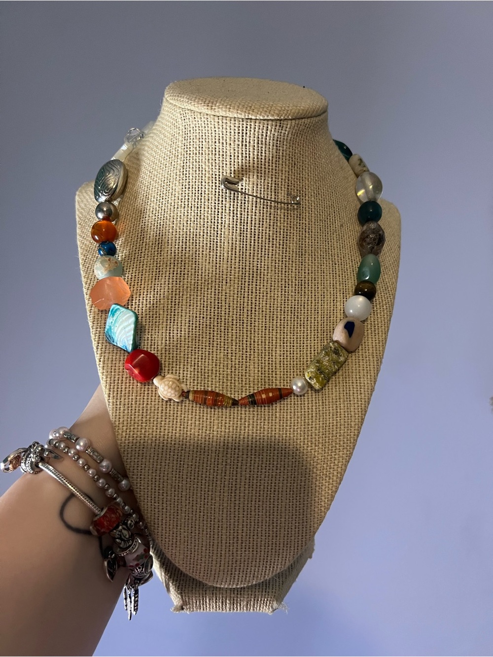 #108. Handmade Turquoise & Mixed Stone Beaded Necklace - Women Jewelry